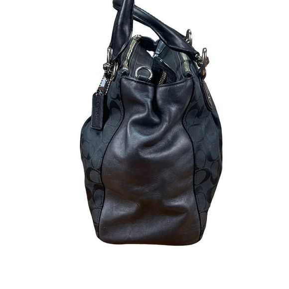 Coach Colette Carry All Black Canvas Leather Shoulder Bag 3 Compartments - Picture 7 of 16